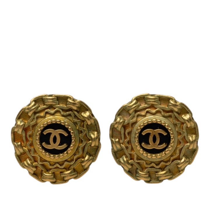 Chanel CC plaqué Resin Chain Rond Clip On Boucles d'oreilles