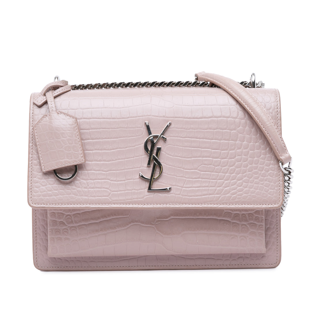 Medium Croc Embossed Monogram Sunset Bag Pink - Gaby Paris