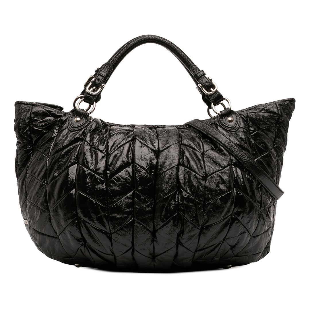 Miu Miu Matelassé Cuir verni Cuir Hobo