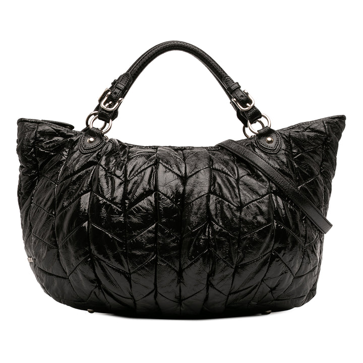 Miu Miu Matelassé Cuir verni Cuir Hobo