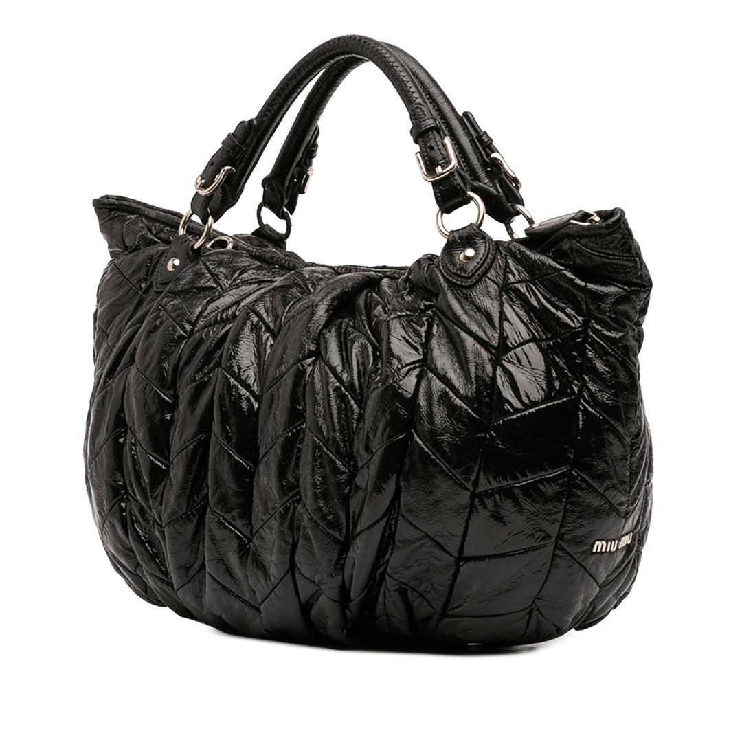 Miu Miu Matelassé Cuir verni Cuir Hobo