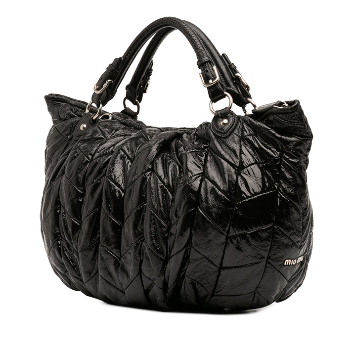 Miu Miu Matelassé Cuir verni Cuir Hobo
