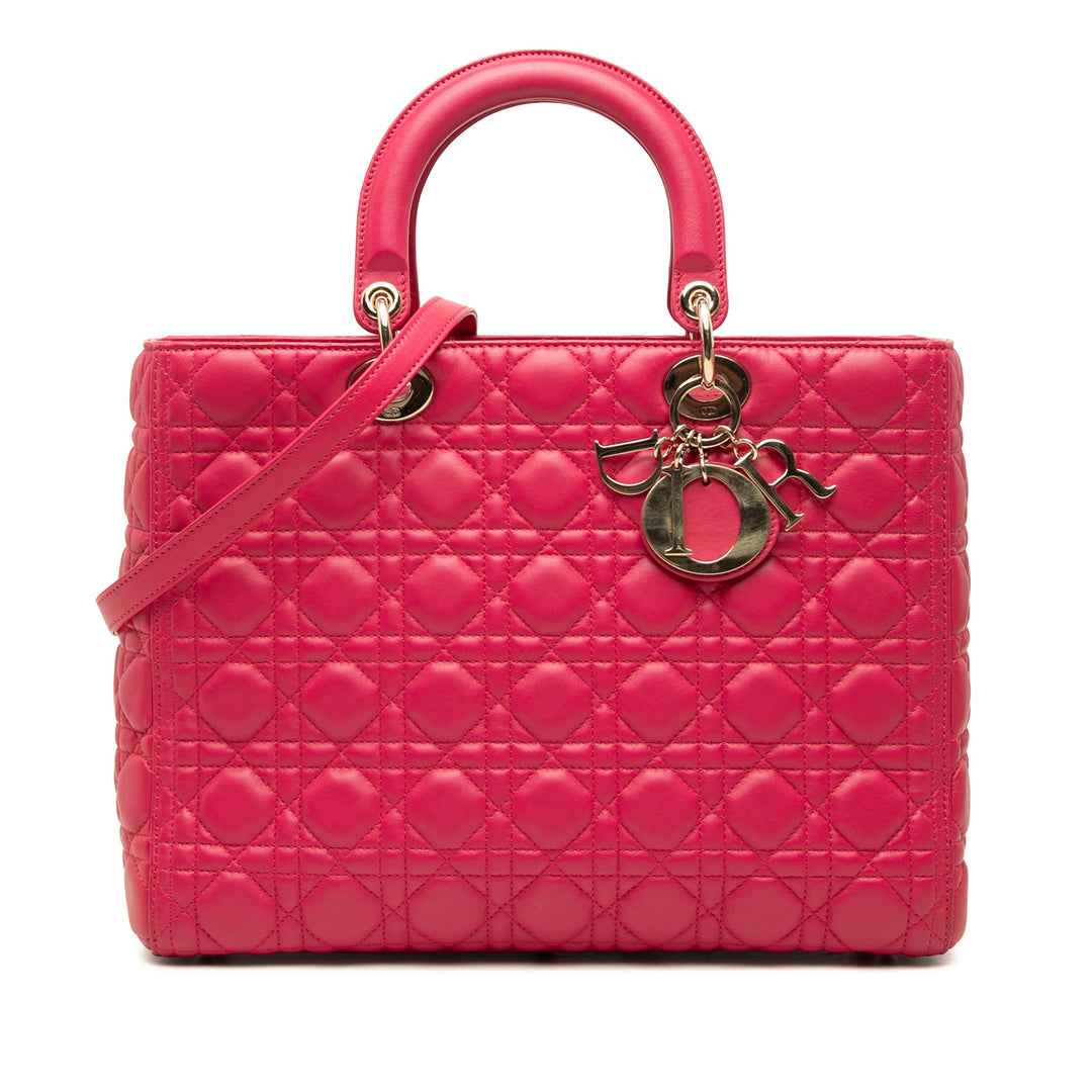 Dior Lady Dior Cannage Grand Cuir d'agneau Rose – vue principale – GABY PARIS
