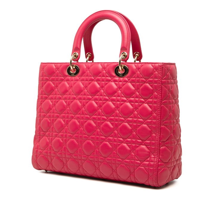 Dior Lady Dior Cannage Grand Cuir d'agneau Rose – vue 2 – GABY PARIS