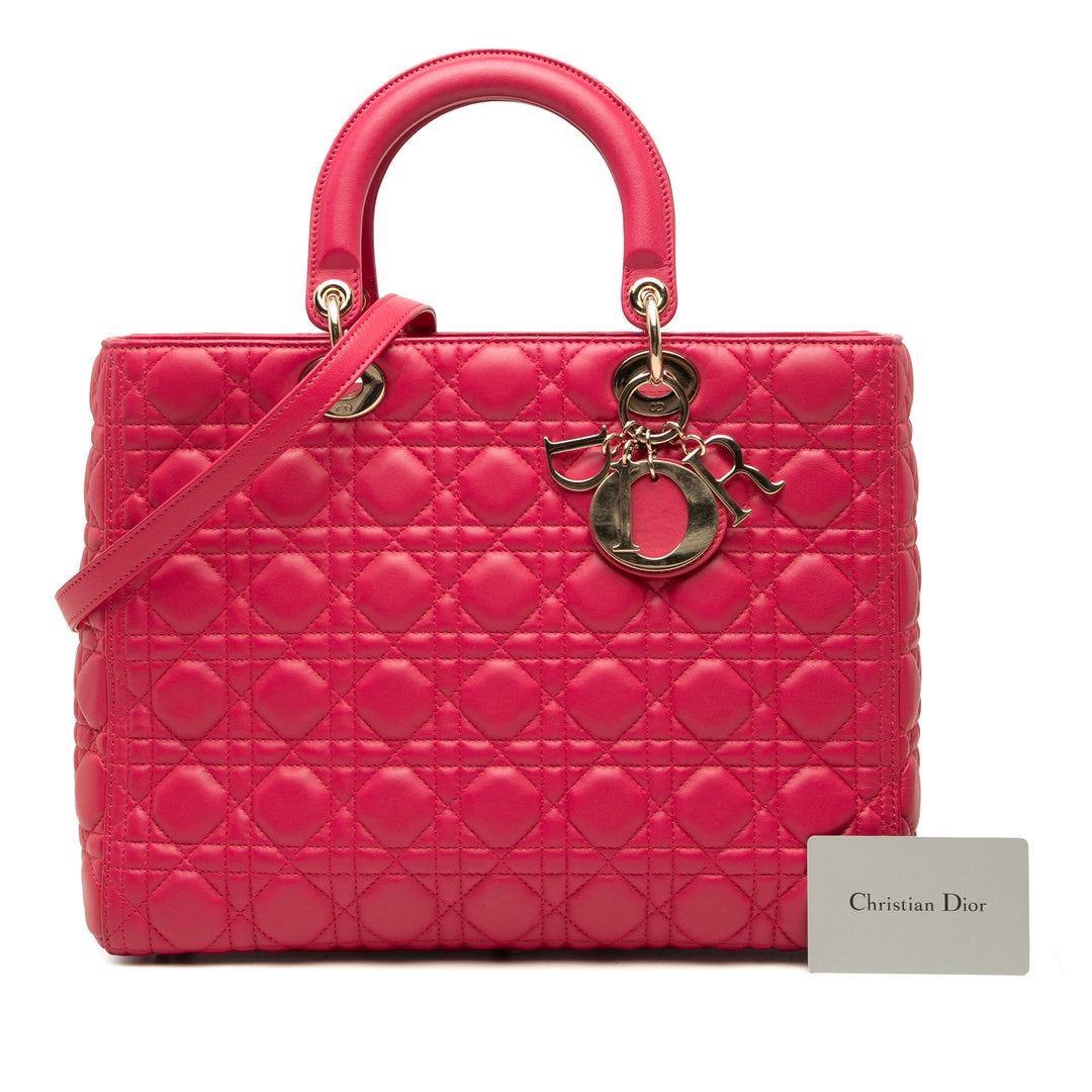 Dior Lady Dior Cannage Grand Cuir d'agneau Rose – vue 7 – GABY PARIS