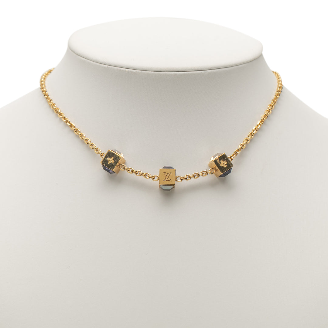 Louis Vuitton Doré Plated Crystal Gamble Collier Doré
