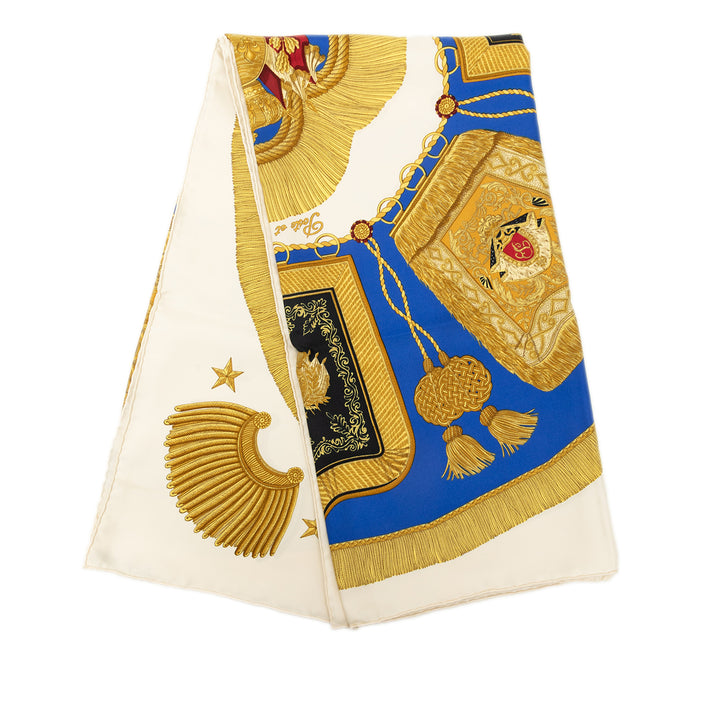 Hermès Carré Poste et Cavalerie 90 Blanc – vue principale – GABY PARIS