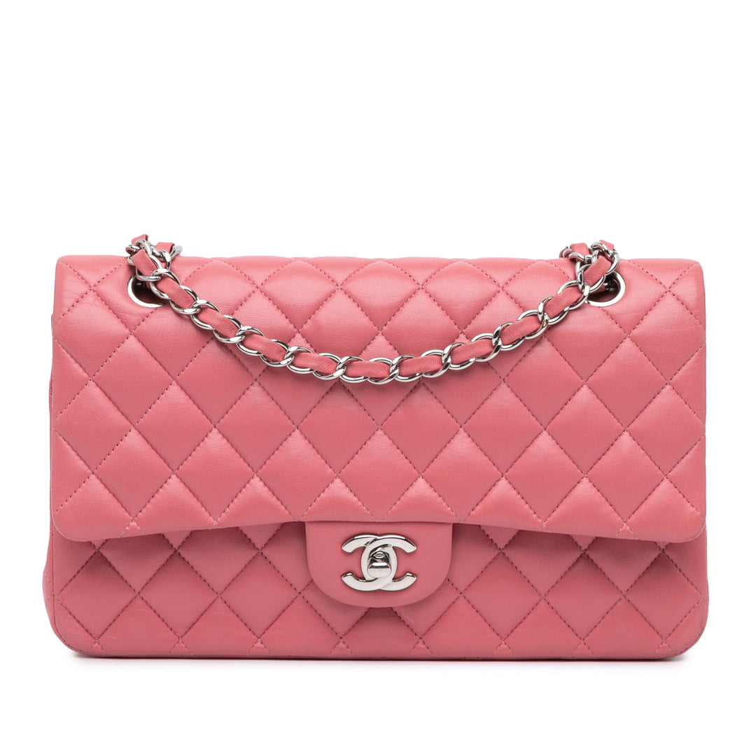 Medium Classic Lambskin Double Flap Pink - Gaby Paris