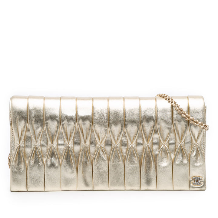 Chanel CC Métallisé Pleated Cuir d’agneau Chain Link Sac bandoulière Doré