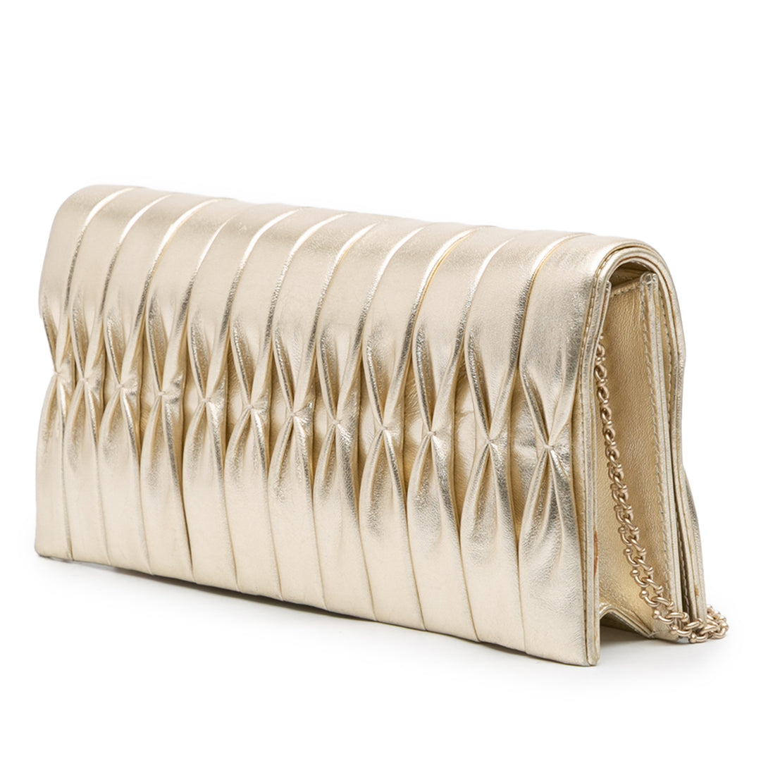 Chanel CC Métallisé Pleated Cuir d’agneau Chain Link Sac bandoulière Doré
