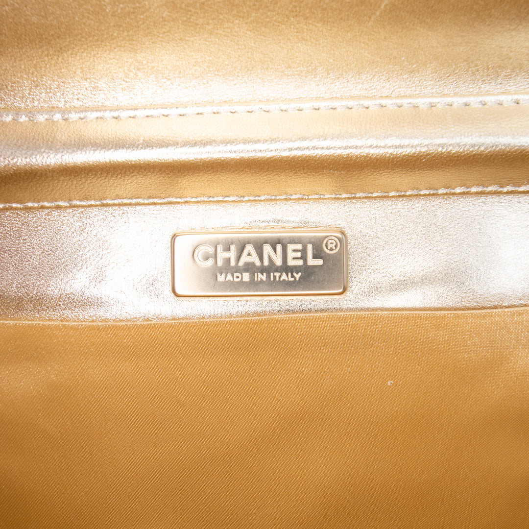 Chanel CC Métallisé Pleated Cuir d’agneau Chain Link Sac bandoulière Doré