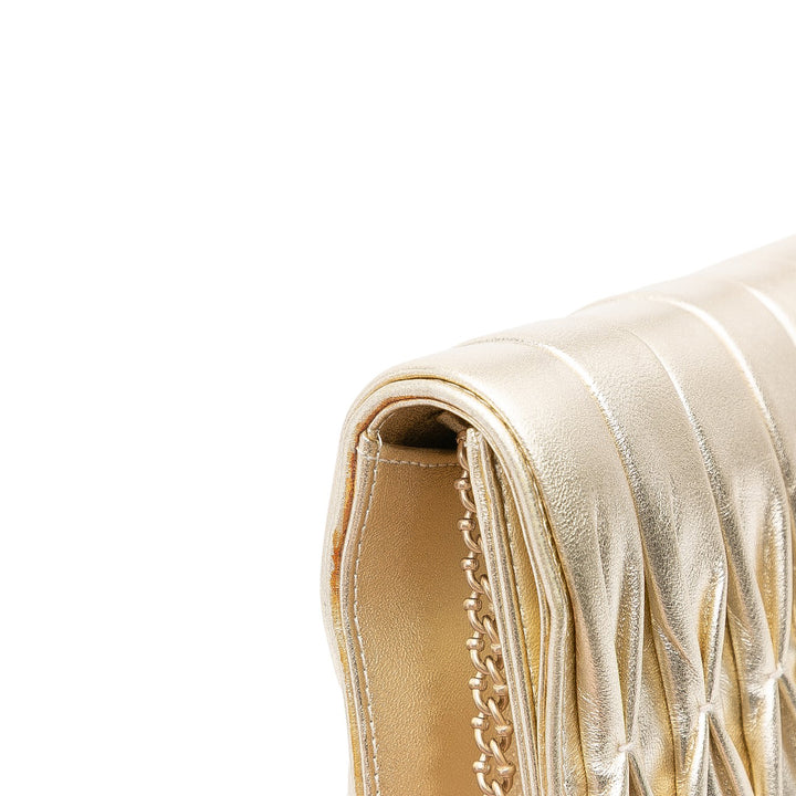 Chanel CC Métallisé Pleated Cuir d’agneau Chain Link Sac bandoulière Doré