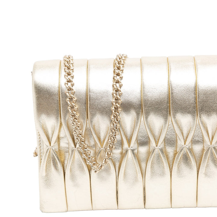 Chanel CC Métallisé Pleated Cuir d’agneau Chain Link Sac bandoulière Doré