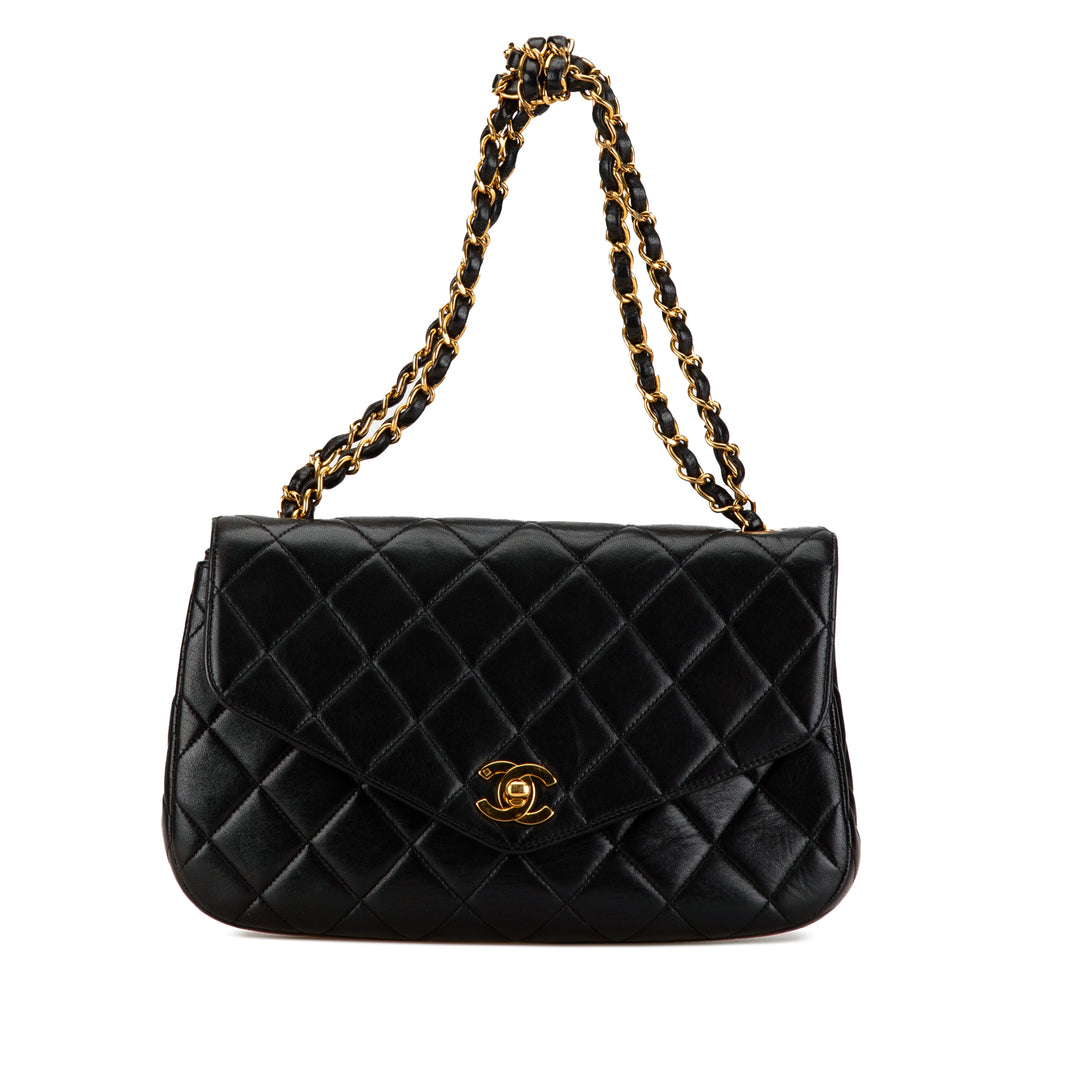 Quilted Lambskin Half Moon Single Flap Black - Gaby Paris