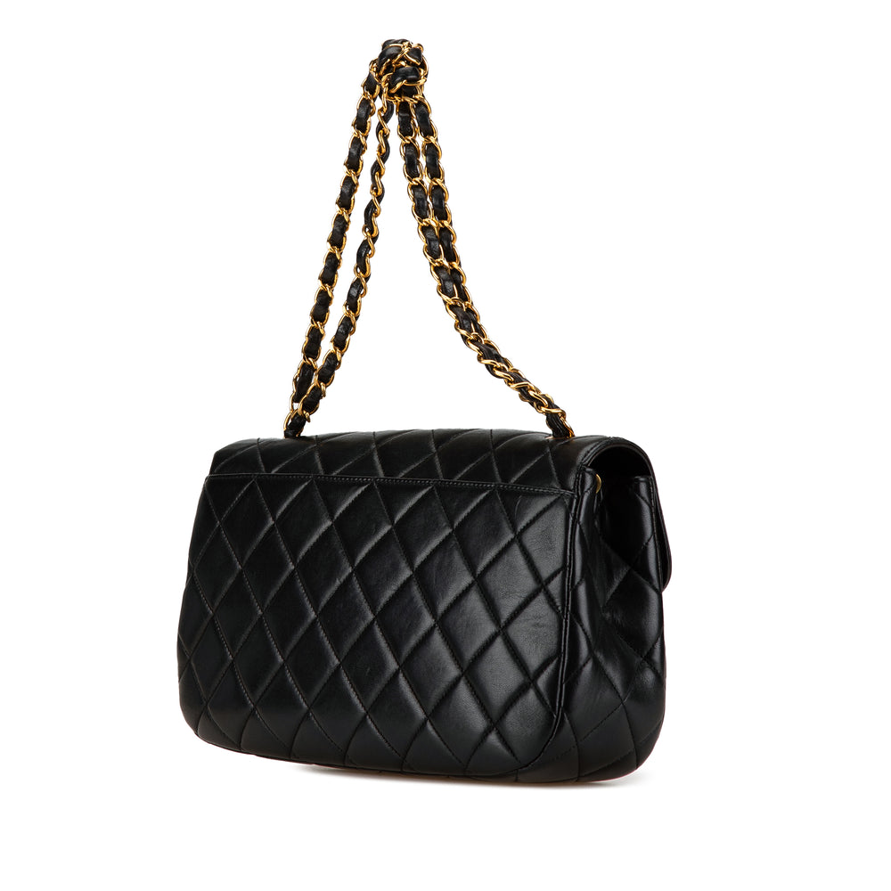 Quilted Lambskin Half Moon Single Flap Black - Gaby Paris