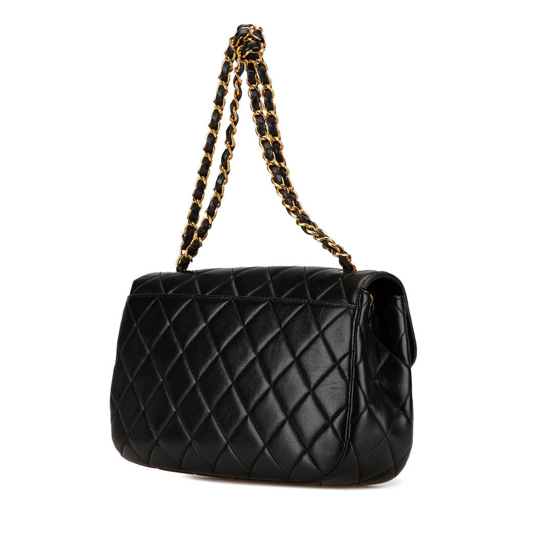 Quilted Lambskin Half Moon Single Flap Black - Gaby Paris