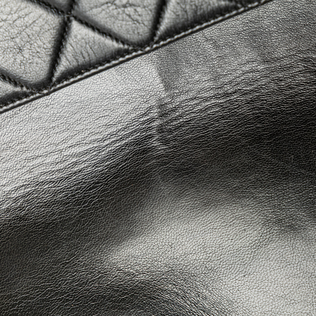 Quilted Lambskin Half Moon Single Flap Black - Gaby Paris