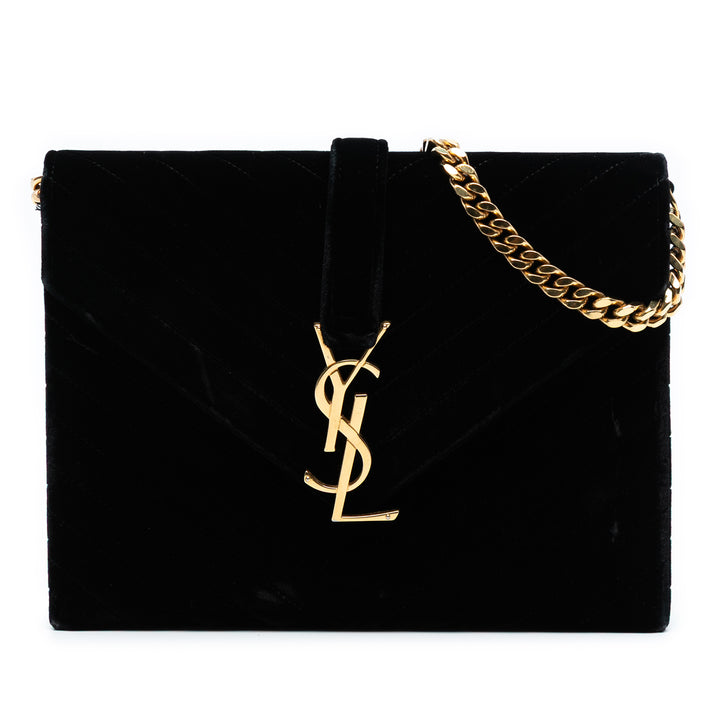 Saint Laurent Medium Chevron Velours Monogram Envelope Bag