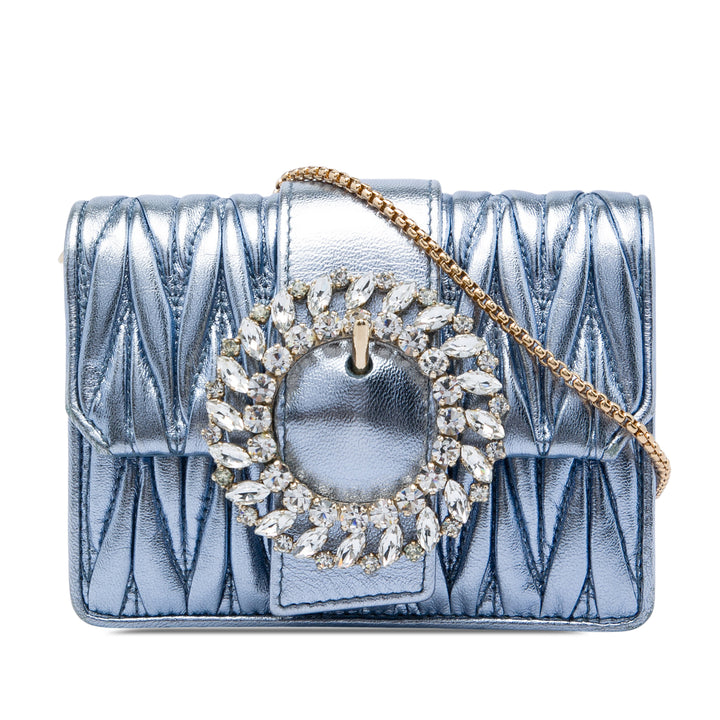 Miu Miu Matelasse Métallisé Cristal Orné Sac Mini Cuir nappa