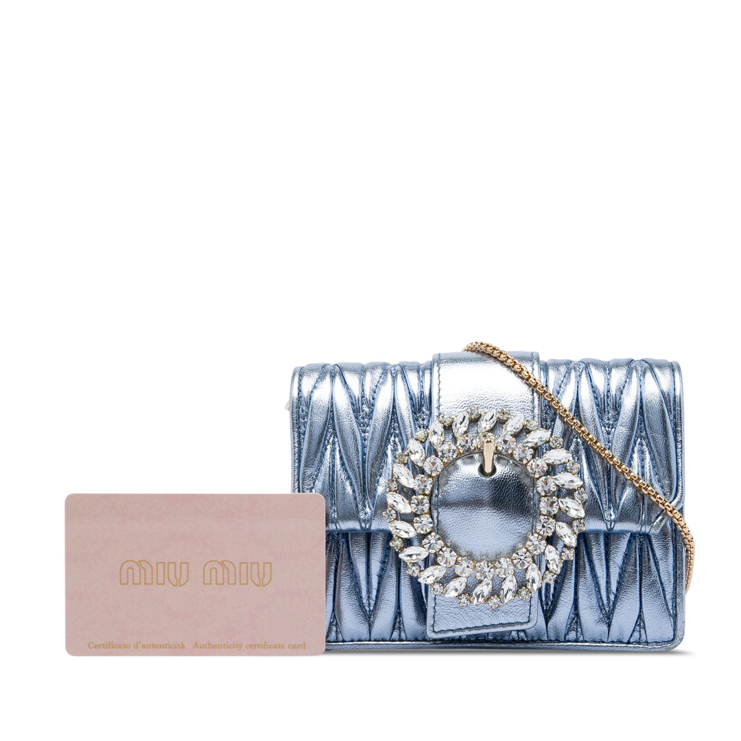 Miu Miu Matelasse Métallisé Cristal Orné Sac Mini Cuir nappa