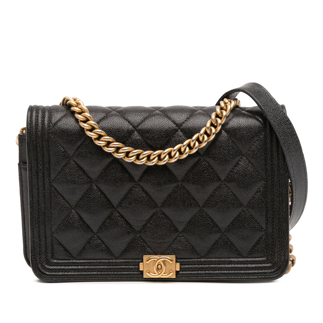 Quilted Caviar Boy Wallet on Chain Black - Gaby Paris