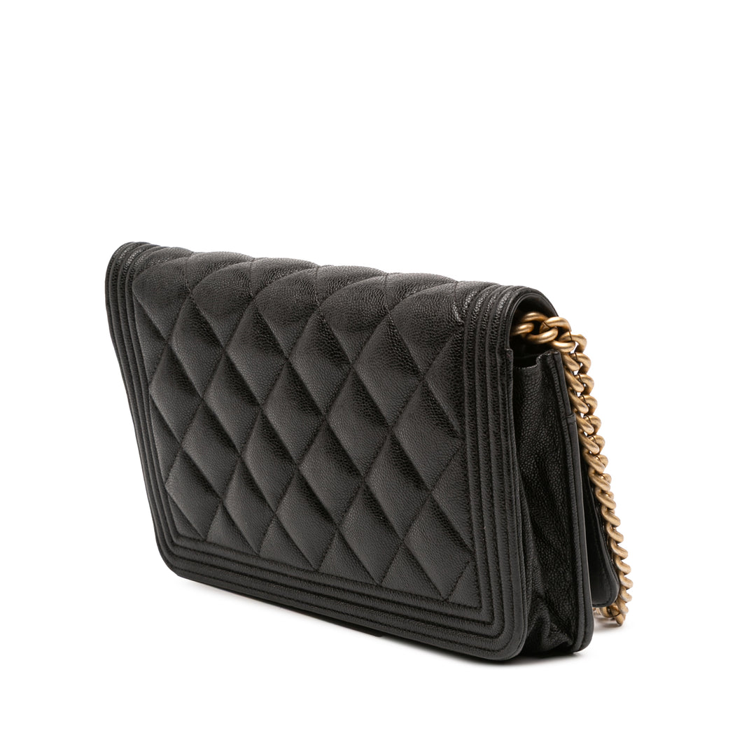 Quilted Caviar Boy Wallet on Chain Black - Gaby Paris
