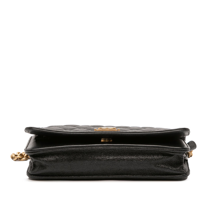 Quilted Caviar Boy Wallet on Chain Black - Gaby Paris