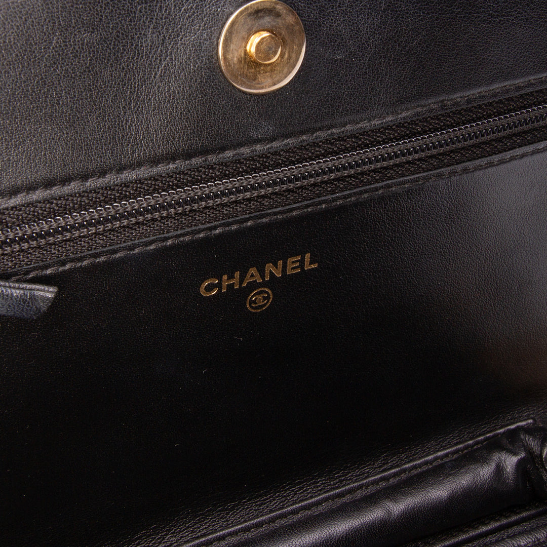 Quilted Caviar Boy Wallet on Chain Black - Gaby Paris