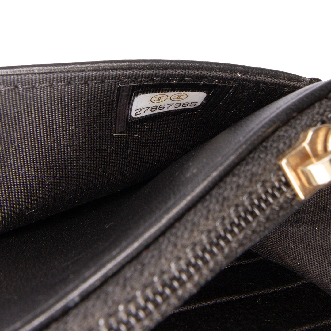 Quilted Caviar Boy Wallet on Chain Black - Gaby Paris