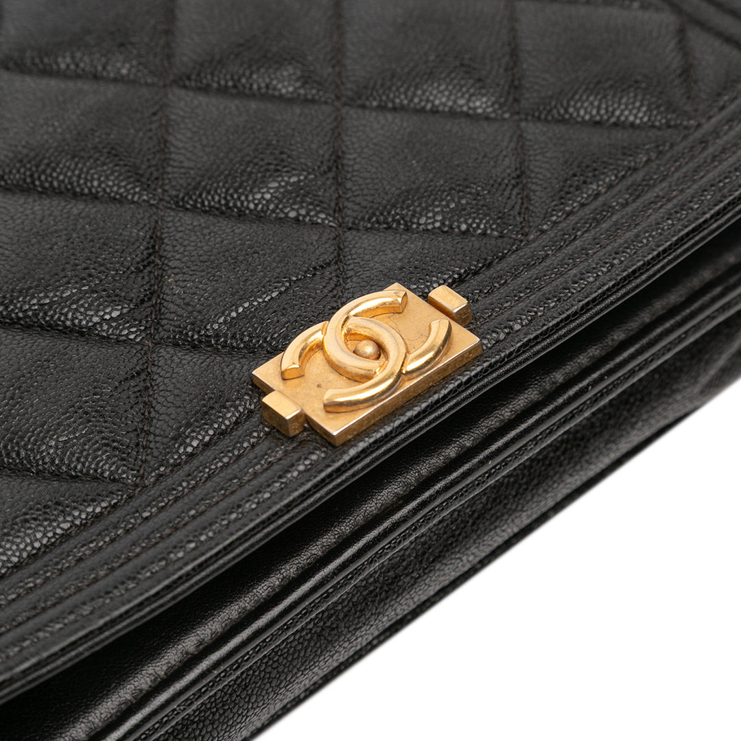 Quilted Caviar Boy Wallet on Chain Black - Gaby Paris