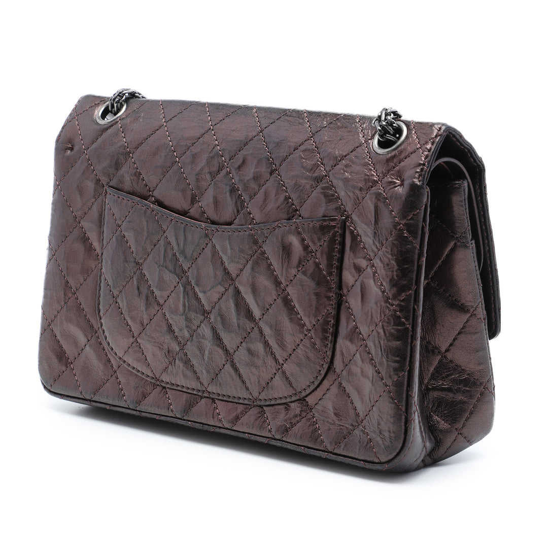 Matelassé Métallisé vieilli Reissue 2.55 Double rabat 226 Cuir de veau Marron
