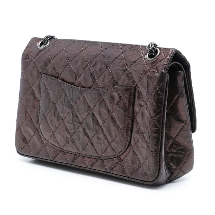 Matelassé Métallisé vieilli Reissue 2.55 Double rabat 226 Cuir de veau Marron