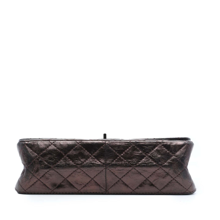 Matelassé Métallisé vieilli Reissue 2.55 Double rabat 226 Cuir de veau Marron