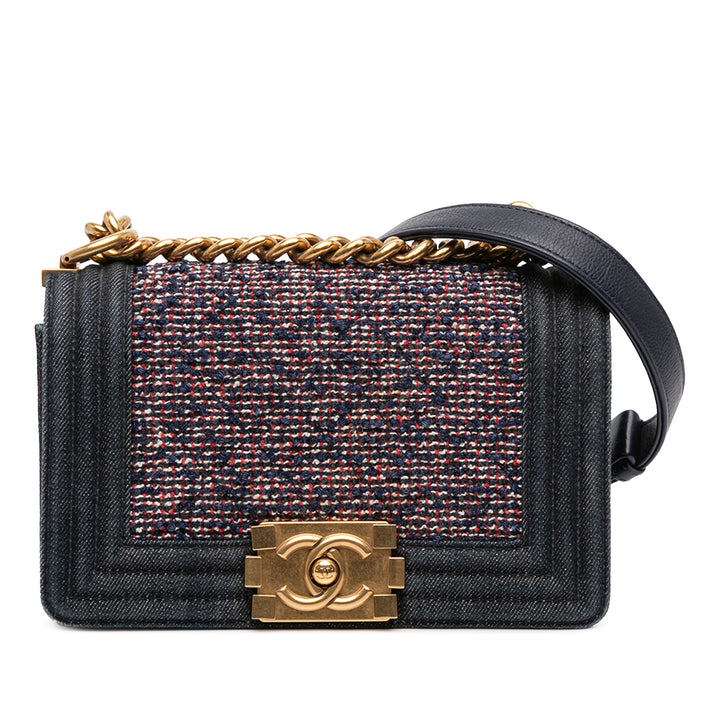 Chanel Small Quilted Jean and Tweed Boy Flap Bleu