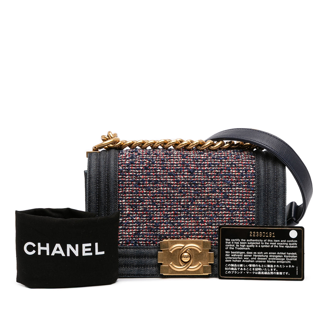 Chanel Small Quilted Jean and Tweed Boy Flap Bleu