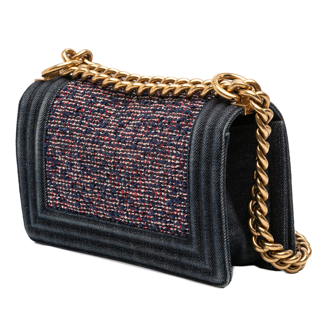 Chanel Small Quilted Jean and Tweed Boy Flap Bleu