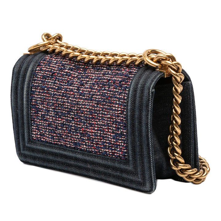 Chanel Small Quilted Jean and Tweed Boy Flap Bleu