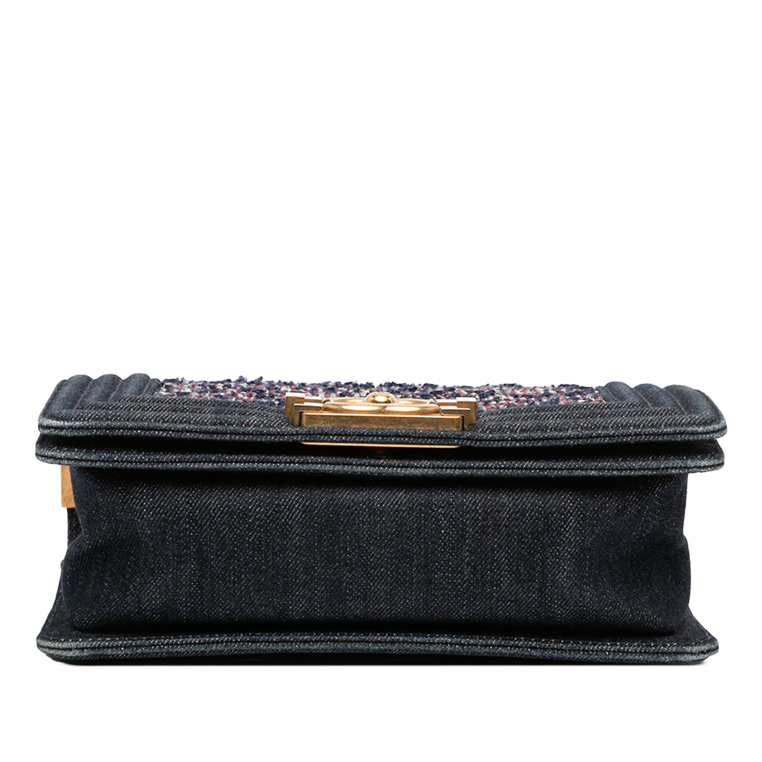 Chanel Small Quilted Jean and Tweed Boy Flap Bleu