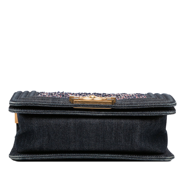 Chanel Small Quilted Jean and Tweed Boy Flap Bleu