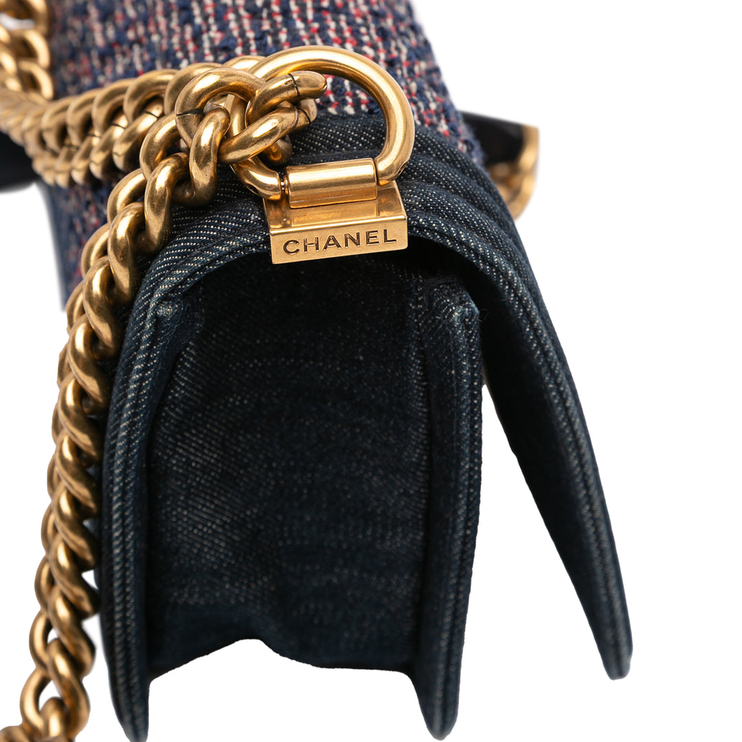 Chanel Small Quilted Jean and Tweed Boy Flap Bleu