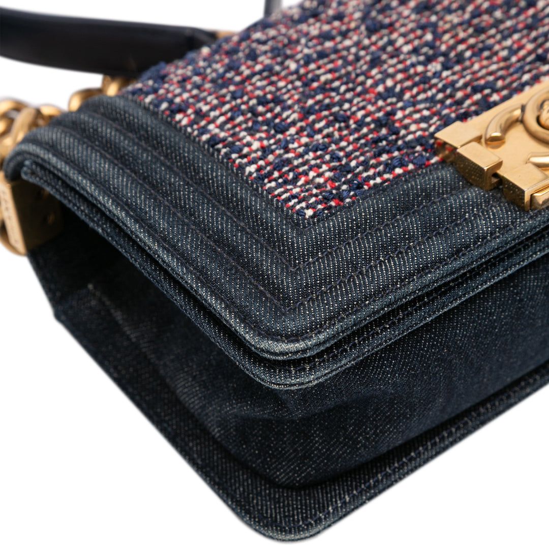 Chanel Small Quilted Jean and Tweed Boy Flap Bleu