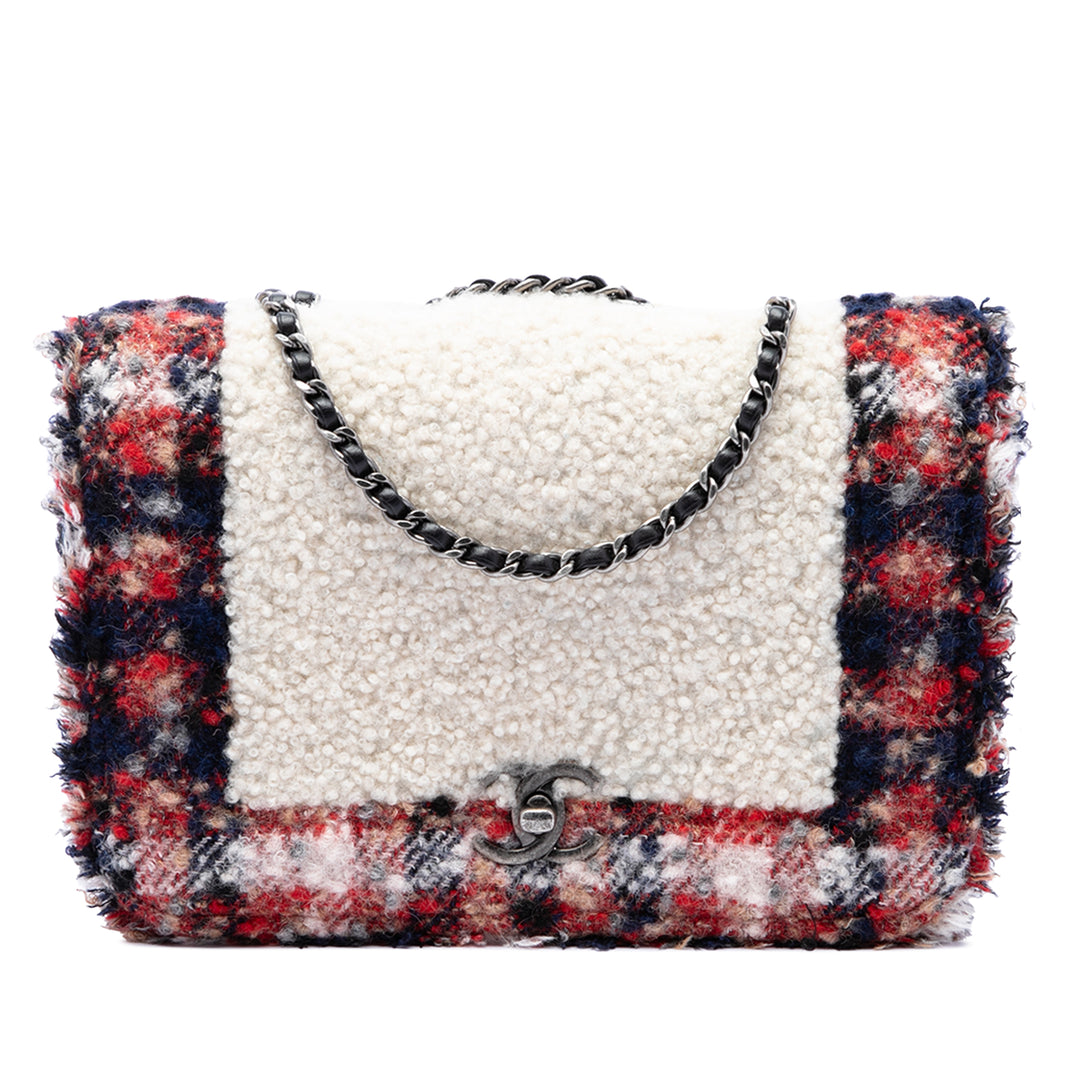Chanel Sac bandoulière CC et Shearling Rabat simple Multi Tweed Multicolore – vue principale – GABY PARIS