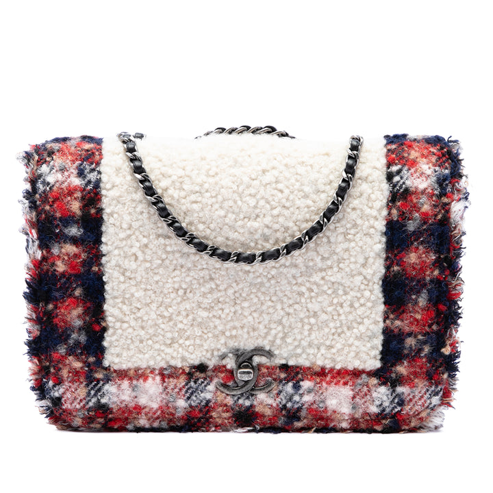Chanel Sac bandoulière CC et Shearling Rabat simple Multi Tweed Multicolore – vue principale – GABY PARIS