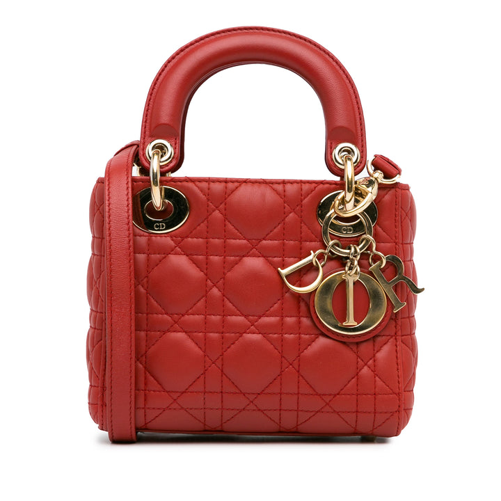 Mini Cannage Lambskin Lady Dior Red - Gaby Paris