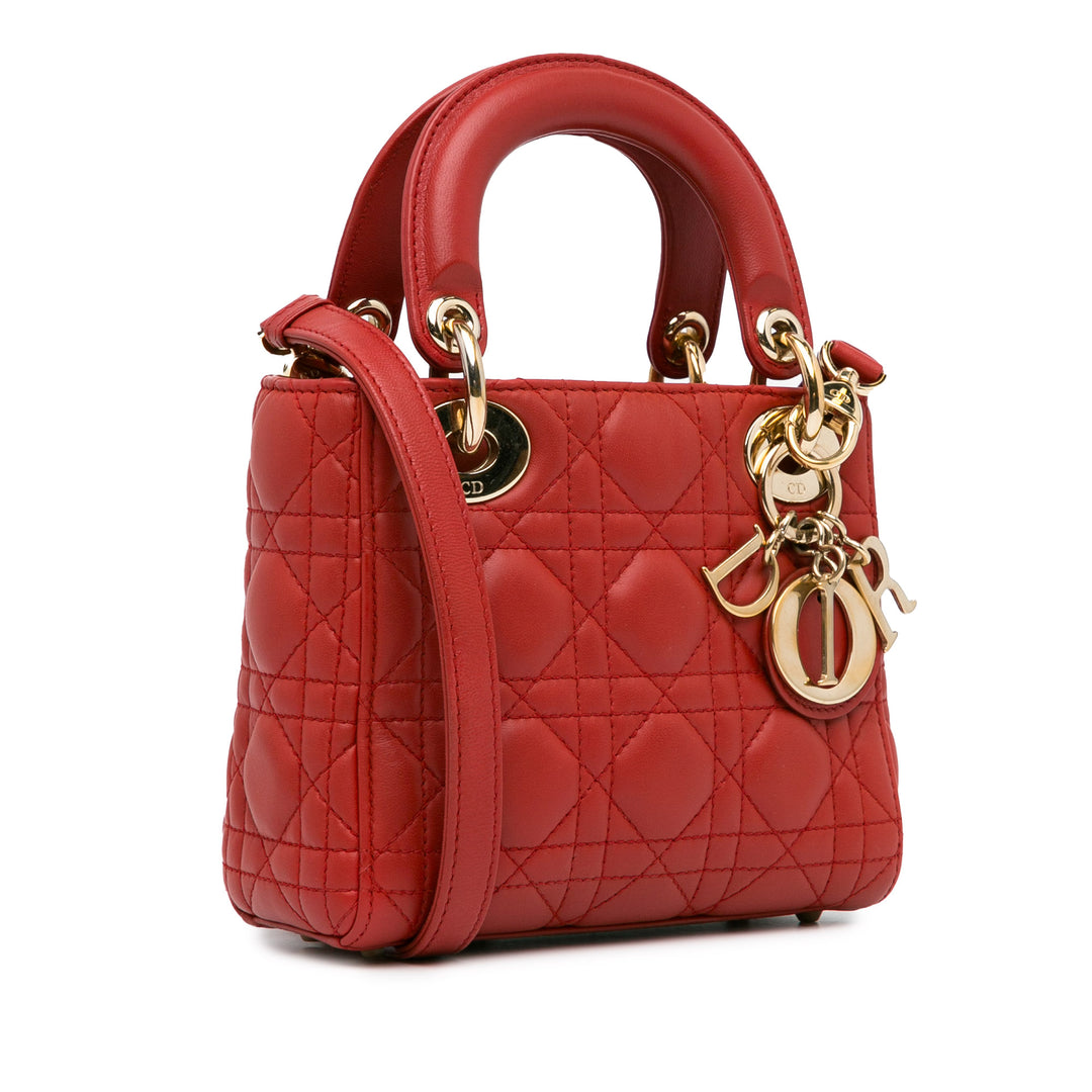 Mini Cannage Lambskin Lady Dior Red - Gaby Paris