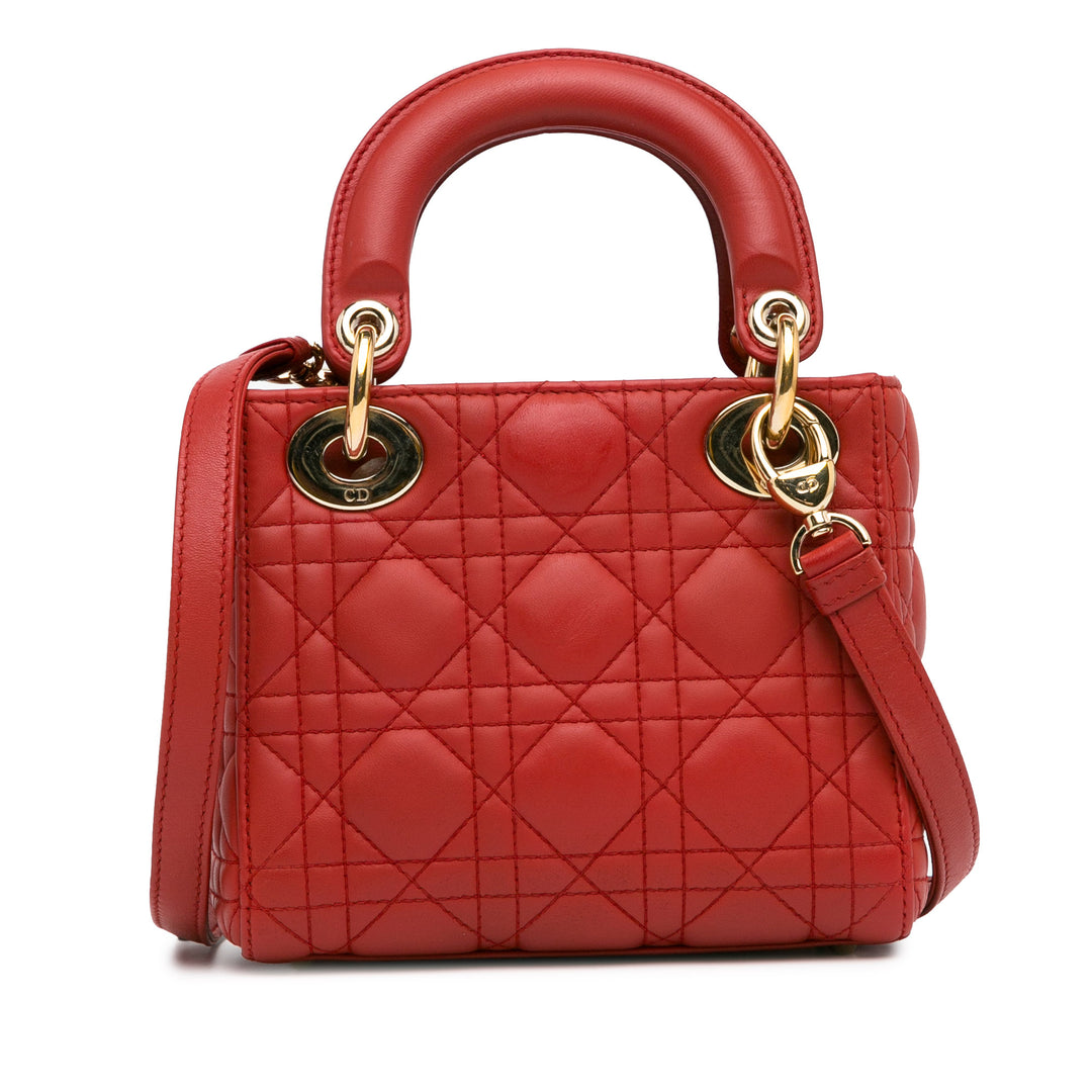 Mini Cannage Lambskin Lady Dior Red - Gaby Paris