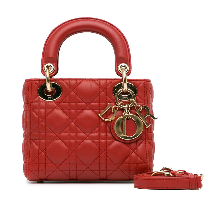 Mini Cannage Lambskin Lady Dior Red - Gaby Paris