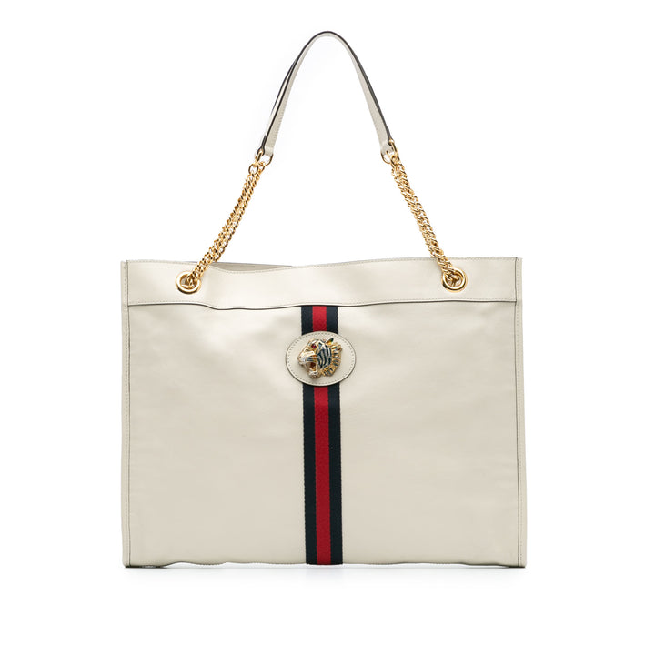 Large Web Leather Rajah Tote White - Gaby Paris