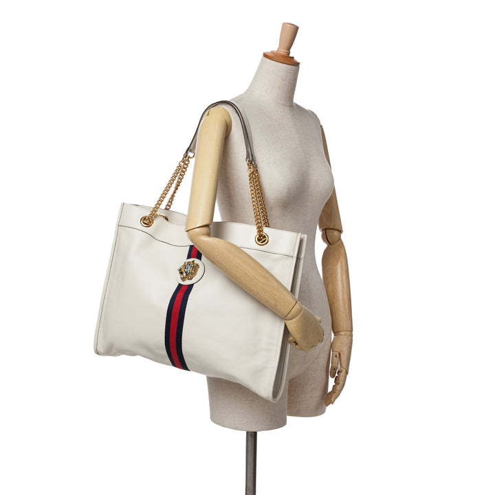 Large Web Leather Rajah Tote White - Gaby Paris