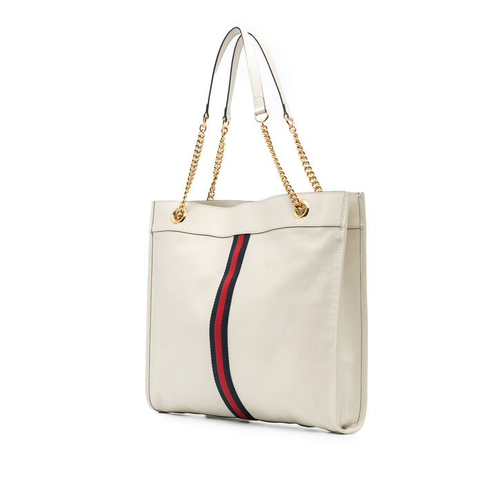 Large Web Leather Rajah Tote White - Gaby Paris